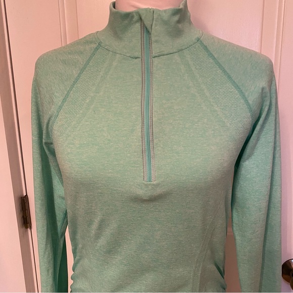 ATHLETA TOP 1/4 1/3 ZIP LONG SLEEVE PALE GREEN ACTIVE STRETCH HIGH NECK SIZE M - Picture 2 of 10